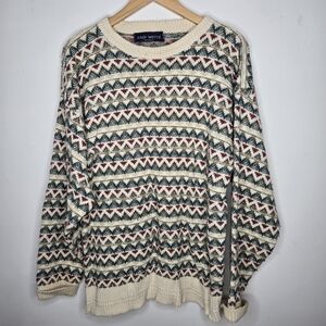 Vintage John Weitz Pullover Grandpa Sweater Size L Striped Preppy Nordic Holiday